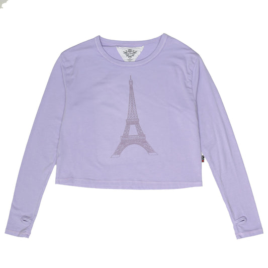 Long-Sleeved Boxy Tee with Thumbholes (Eiffel Print)