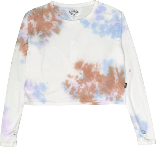 Long-Sleeved Boxy Tee with Thumbholes (Tri-Color Tie-Dye)