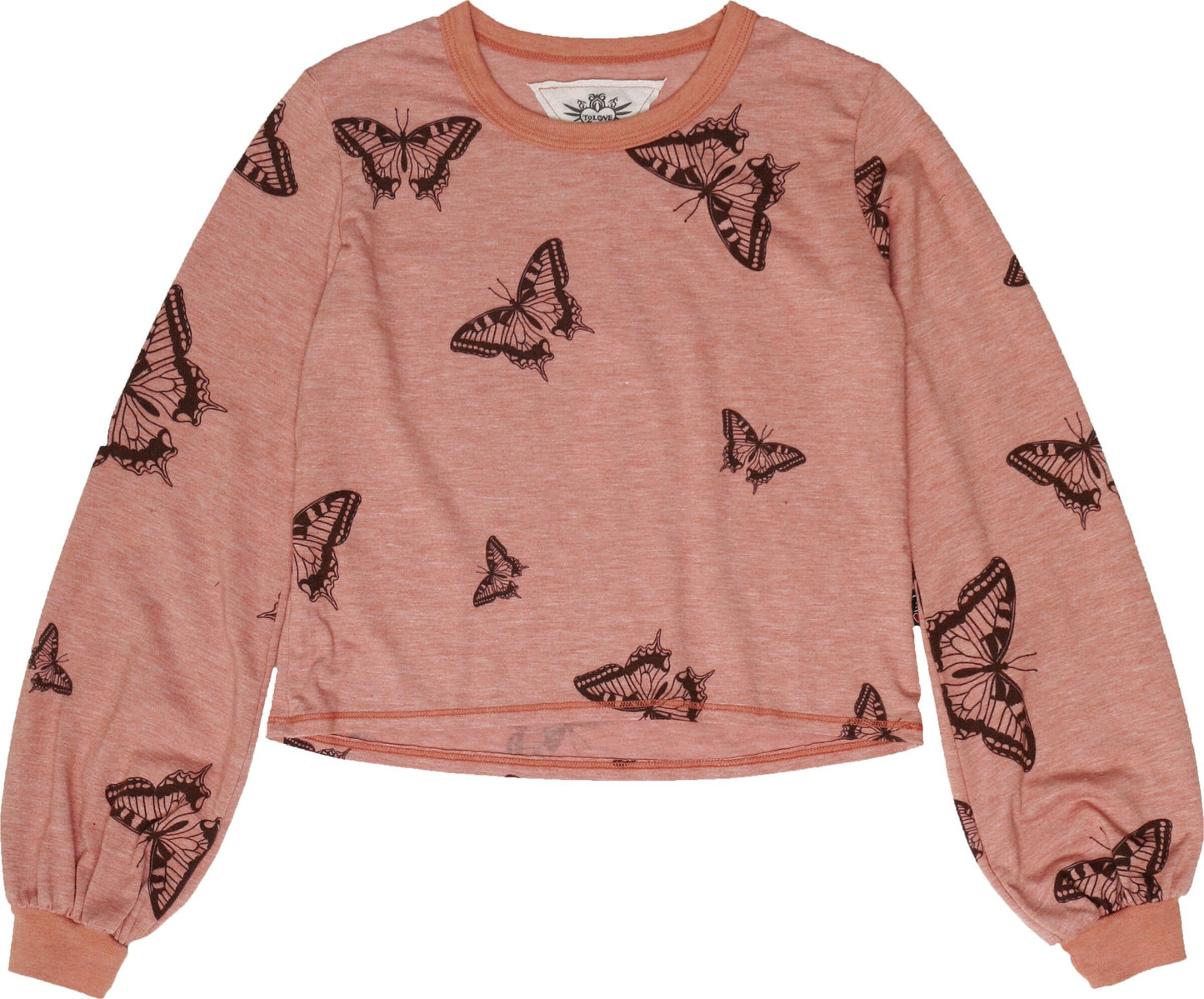 Puffy Long-Sleeve Crewneck Shirt (Butterflies Pattern)