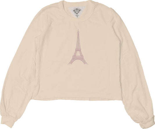 Puffy Long-Sleeve Crewneck Shirt (Eiffel Print)