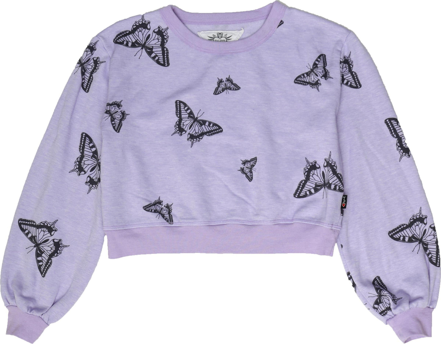 Puffed Long-Sleeved Crew Top (Butterflies Pattern)