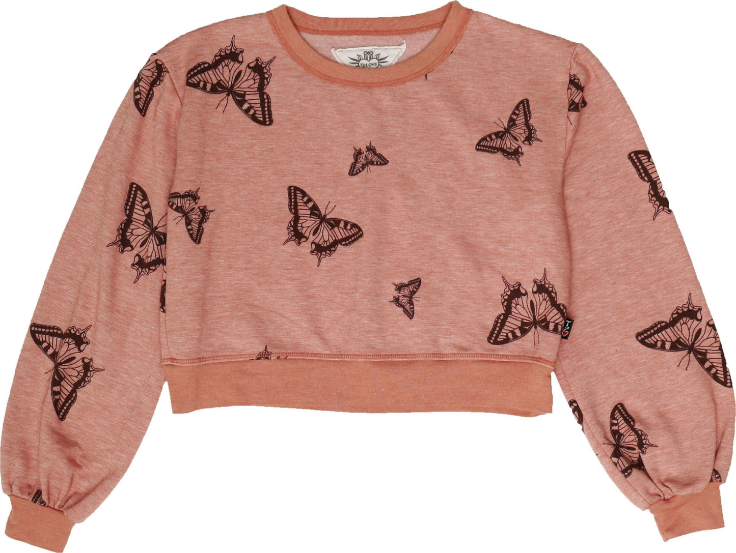 Puffed Long-Sleeved Crew Top (Butterflies Pattern)