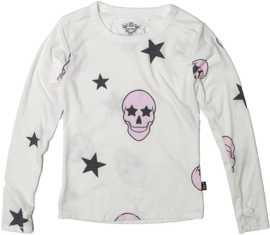 Classic Long-Sleeved Shirt with Thumbholes (Pink Skulls Pattern)