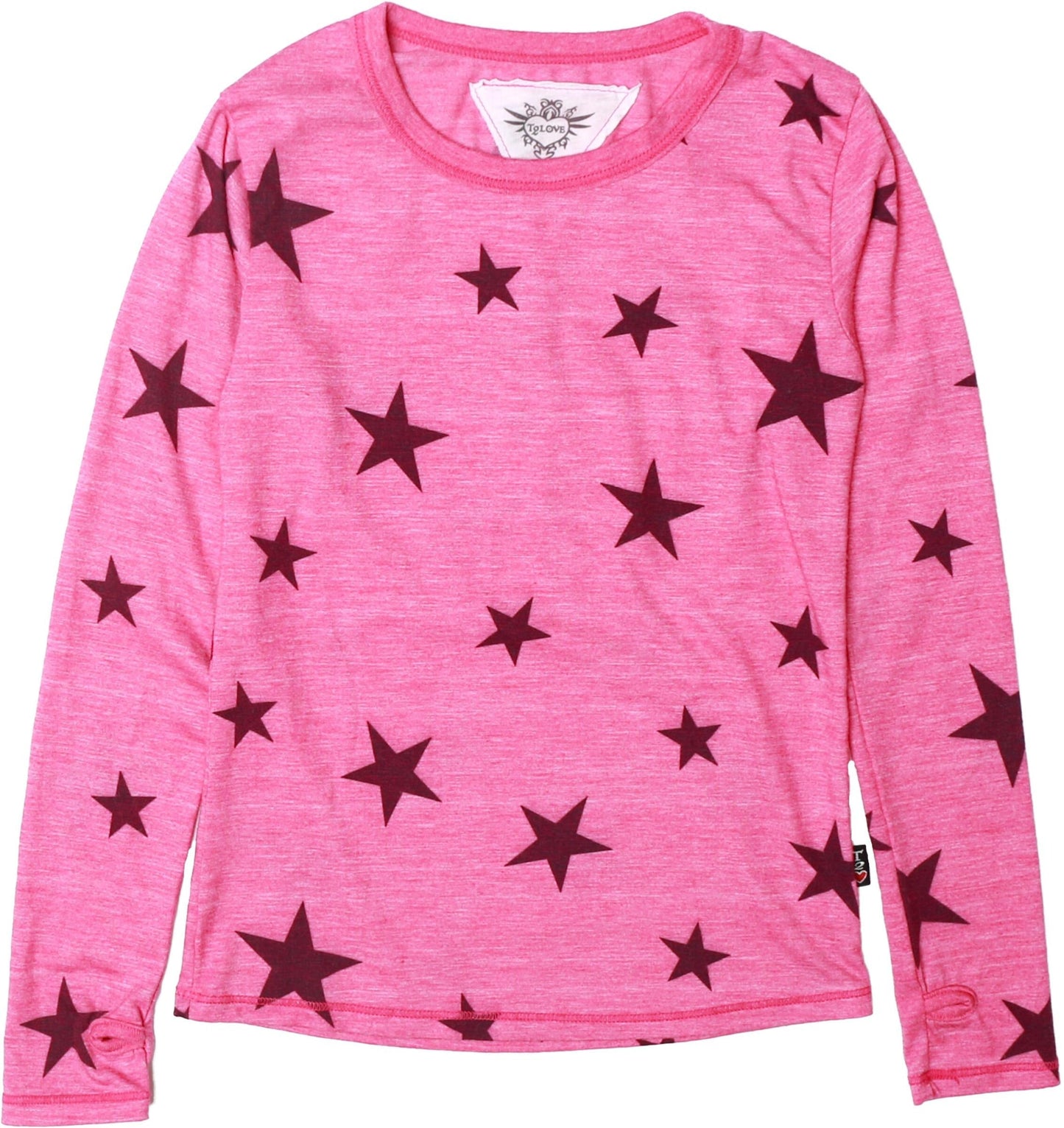 Classic Long-Sleeved Shirt with Thumbholes (Charcoal Stars Pattern)