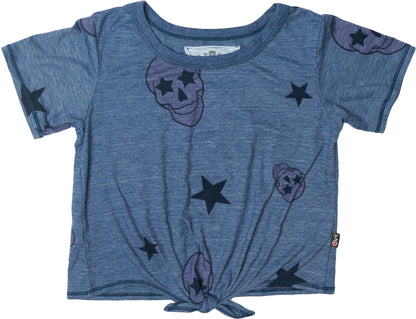 Tie-Front Tee (Pink Skulls Pattern)