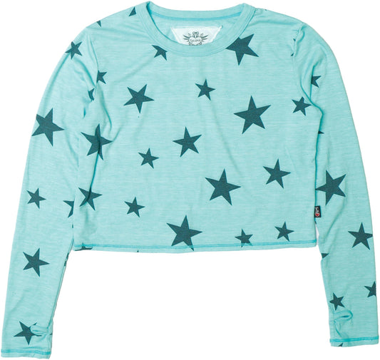 Long-Sleeved Boxy Tee with Thumbholes (Charcoal Stars Pattern)