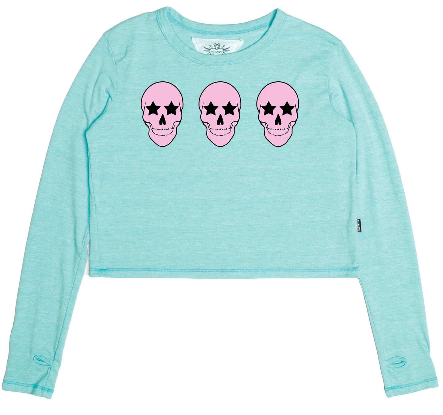 Long-Sleeved Boxy Tee with Thumbholes (Skulls Print)