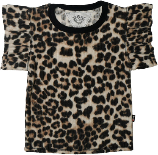 Double Ruffle-Sleeve Tee (Leopard Print)