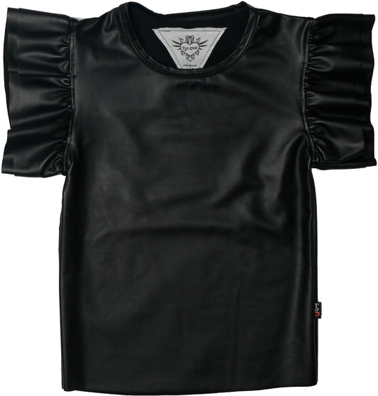 Double Ruffle-Sleeve Tee (Pleather)