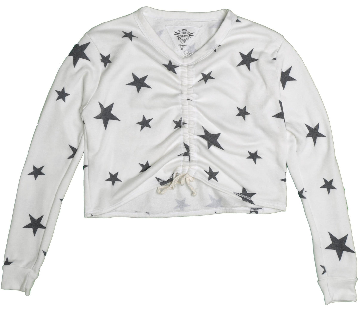 Gather-Front Long-Sleeved Shirt (Charcoal Stars Pattern)