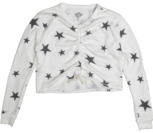 Charcoal Stars Gather-Front Long-Sleeved Shirt