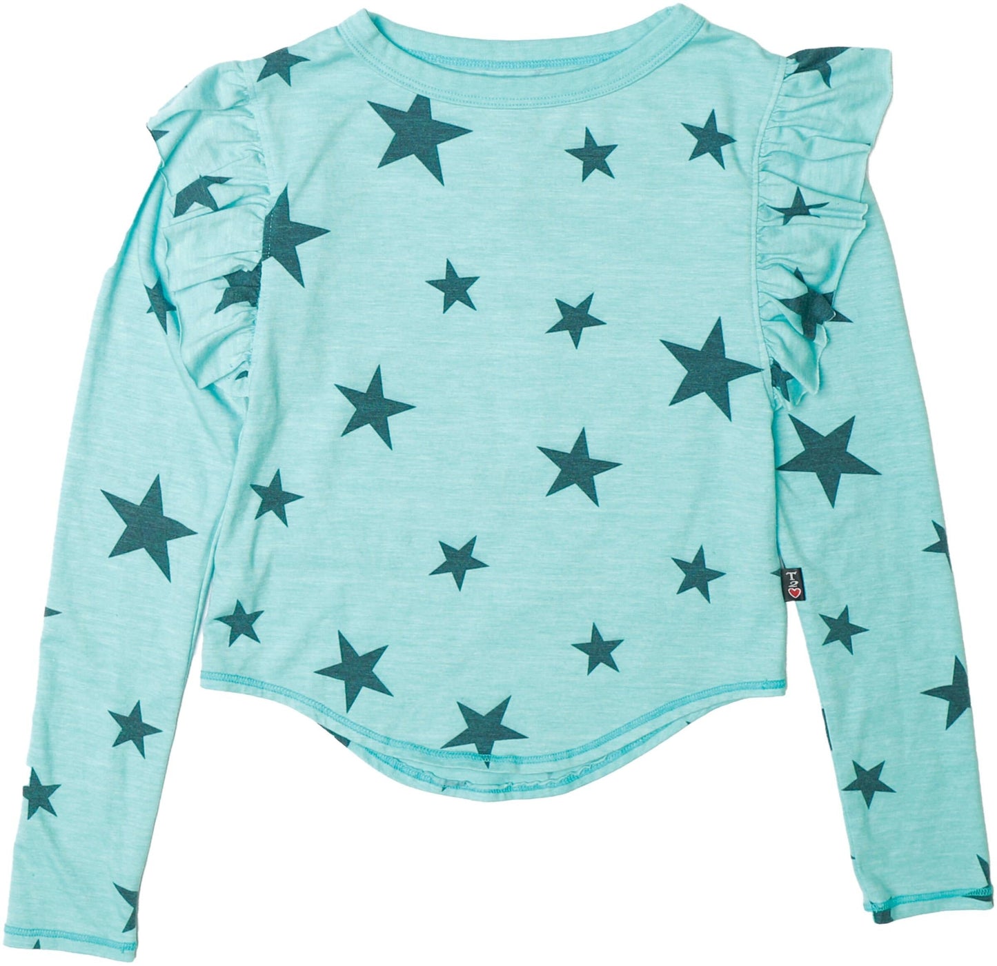 Ruffle-Shoulder Long-Sleeved Shirt (Charcoal Stars Pattern)