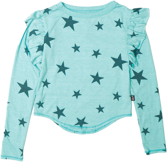 Charcoal Stars Ruffle-Shoulder Long-Sleeved Shirt