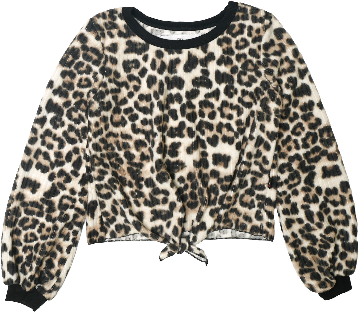 Puffed Long-Sleeved Tie-Front Top (Leopard Print)