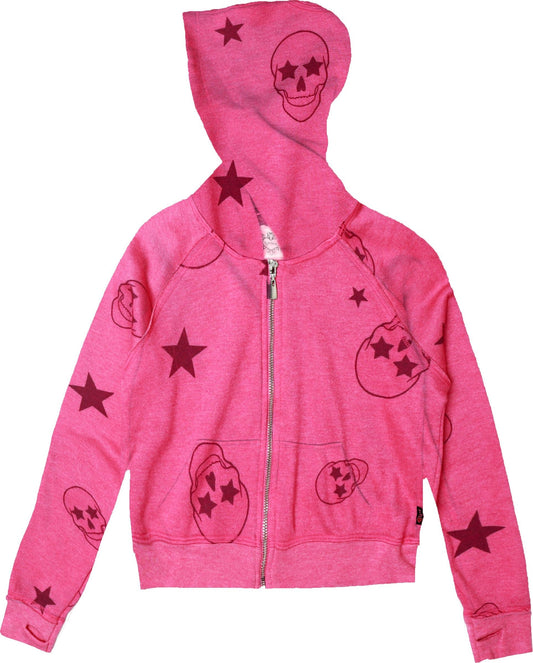 Pink Skulls Raw-Edged Hooded Jacket