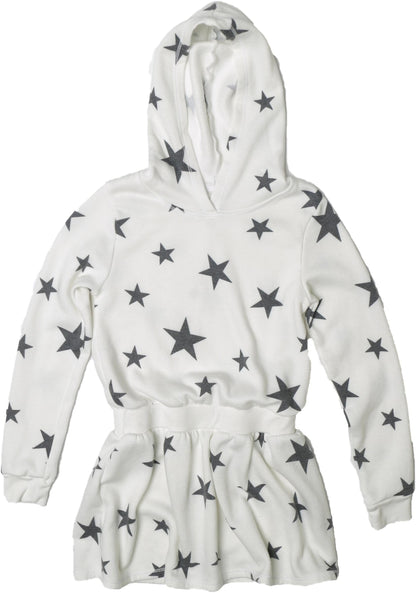 Hooded Long-Sleeved Dress (Charcoal Stars Pattern)