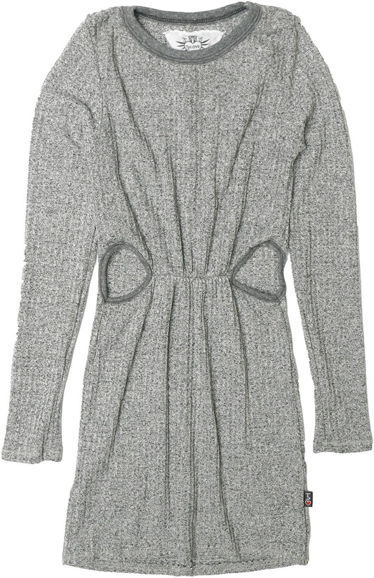 Grey Thermal Open-Sided Long-Sleeved Dress