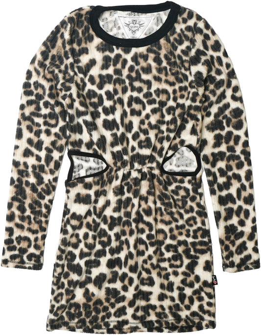 Leopard Print Open-Sided Long-Sleeved Dress