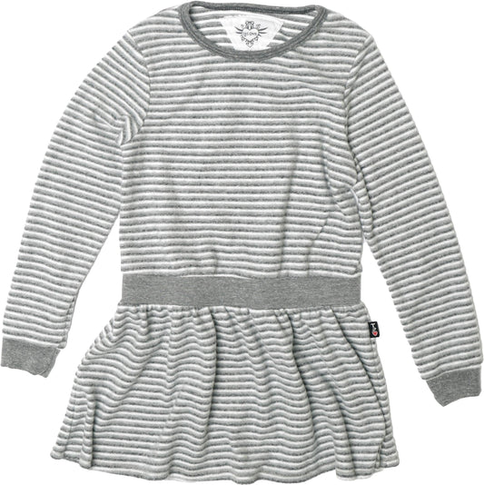 Grey-Charcoal Striped Long-Sleeved Crew Dress