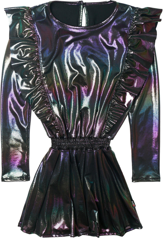 Rainbow Ombre Long-Sleeved Ruffle Bodice Dress