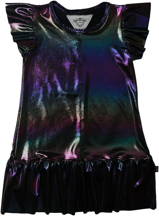 Rainbow Ombre Ruffle-Sleeve Ruffle Dress