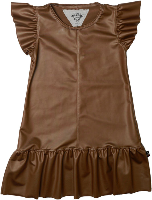 Pleather Ruffle-Sleeve Ruffle Dress