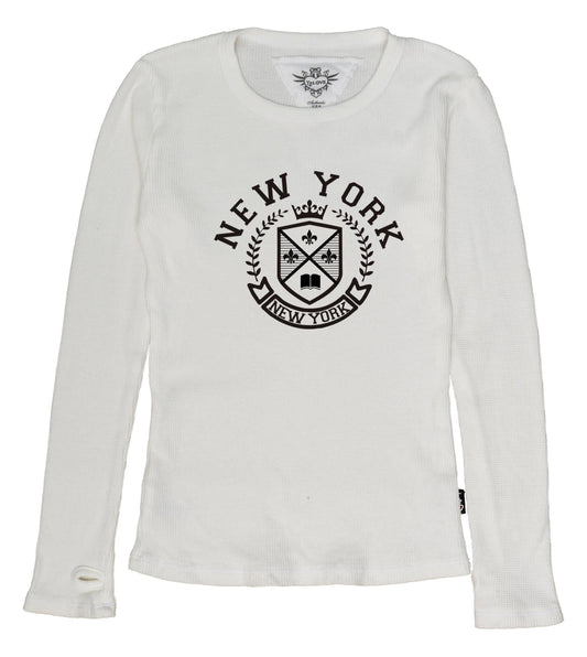 Classic Long-Sleeved Thermal Shirt with Thumbholes (New York Crest Print)