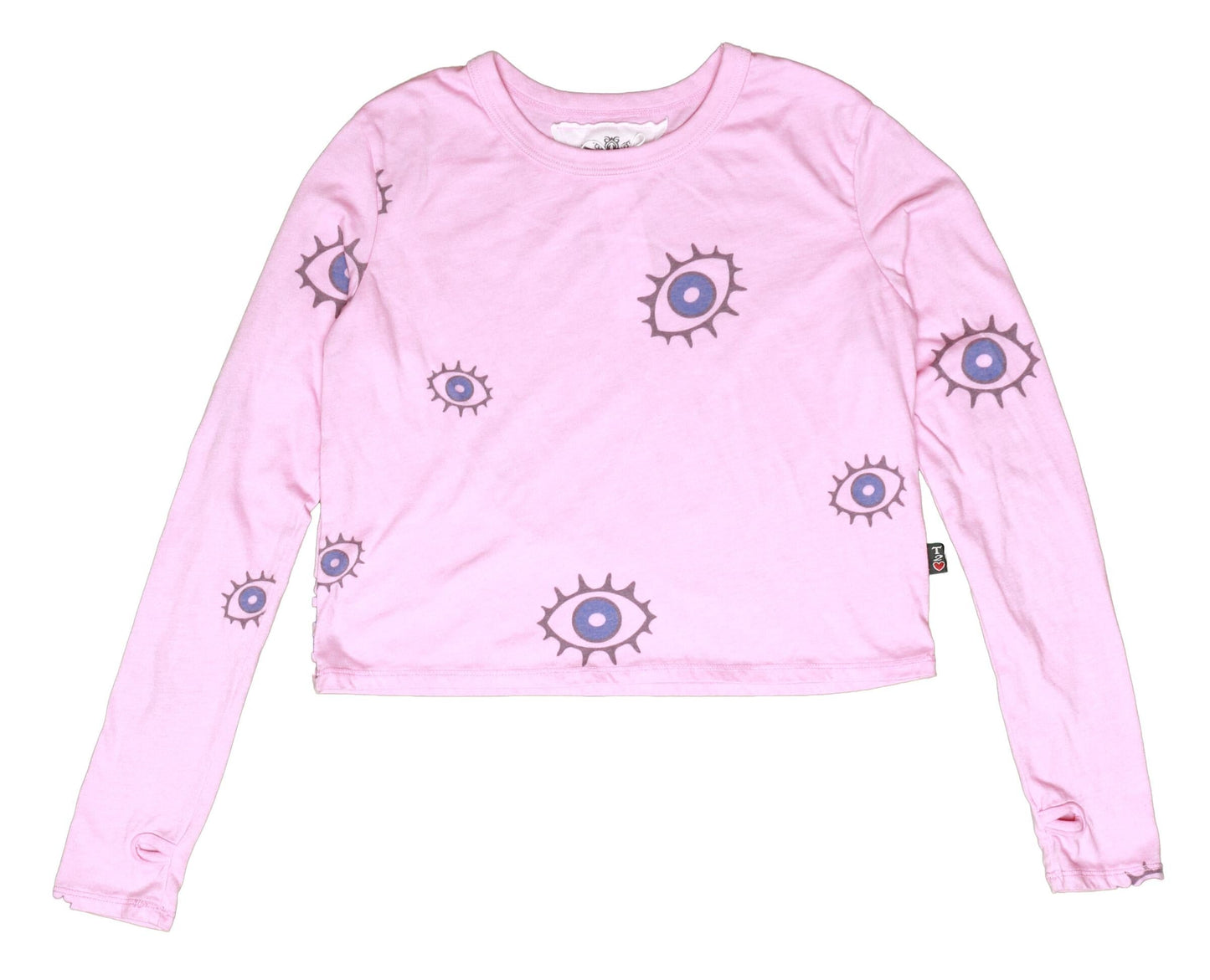 Long-Sleeved Boxy Tee with Thumbholes (Evil Eye Pattern)