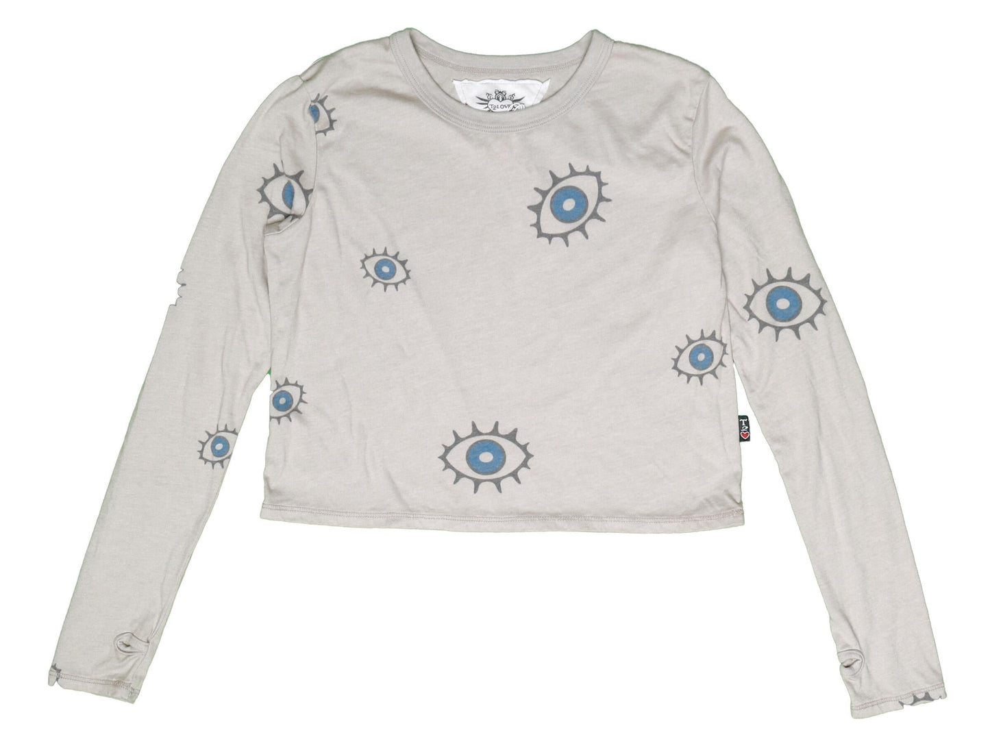 Long-Sleeved Boxy Tee with Thumbholes (Evil Eye Pattern)