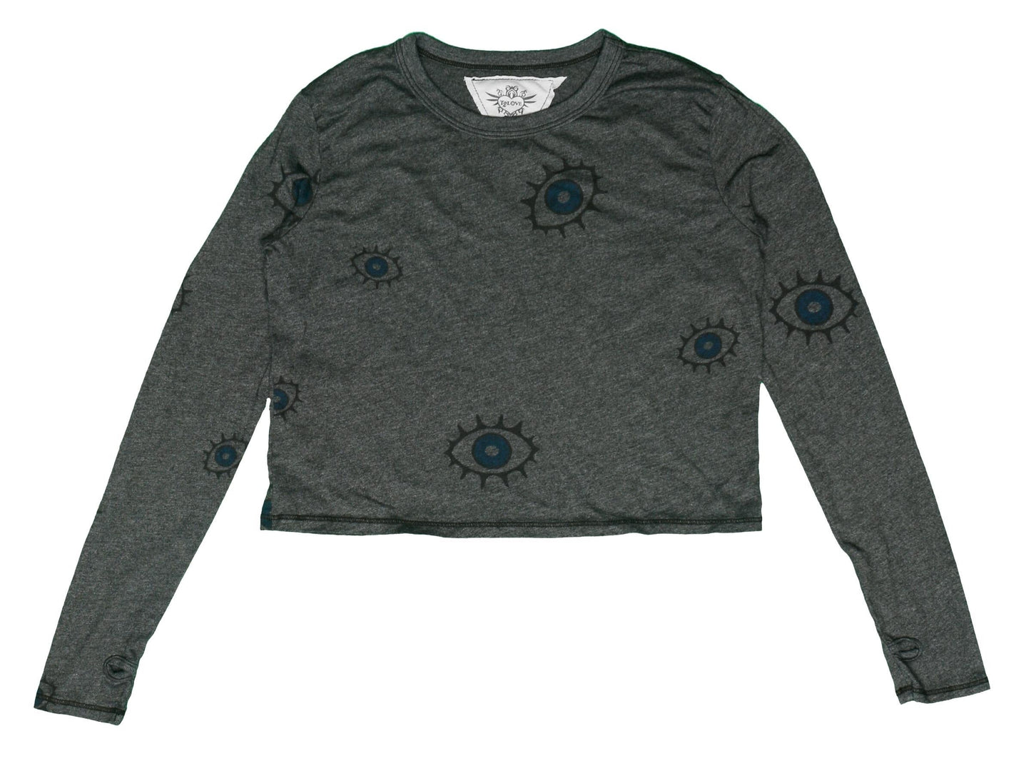 Long-Sleeved Boxy Tee with Thumbholes (Evil Eye Pattern)