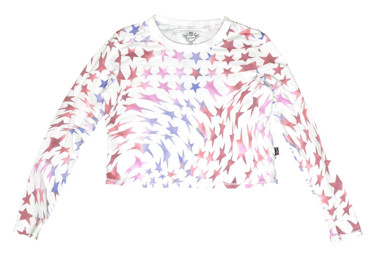 Long-Sleeved Boxy Tee with Thumbholes (Psychedelic Stars Pattern)