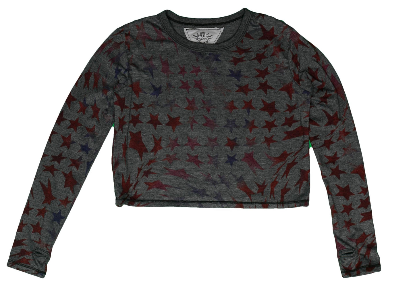 Long-Sleeved Boxy Tee with Thumbholes (Psychedelic Stars Pattern)