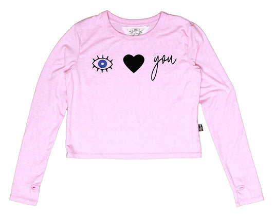 Long-Sleeved Boxy Tee with Thumbholes (Eye-Heart-You Print)