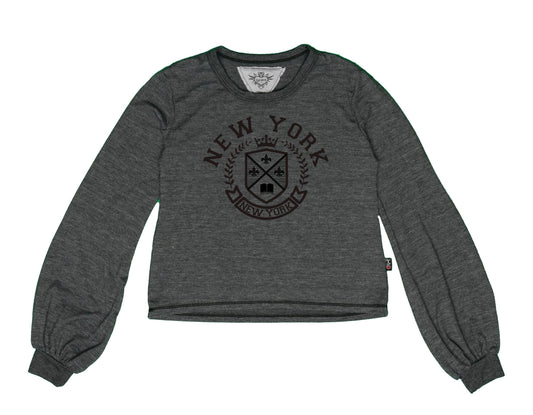 Puffy Long-Sleeve Crewneck Shirt (New York Crest Print)