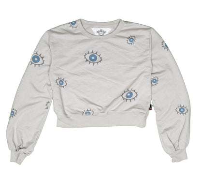 Puffed Long-Sleeved Crew Top (Evil Eye Pattern)