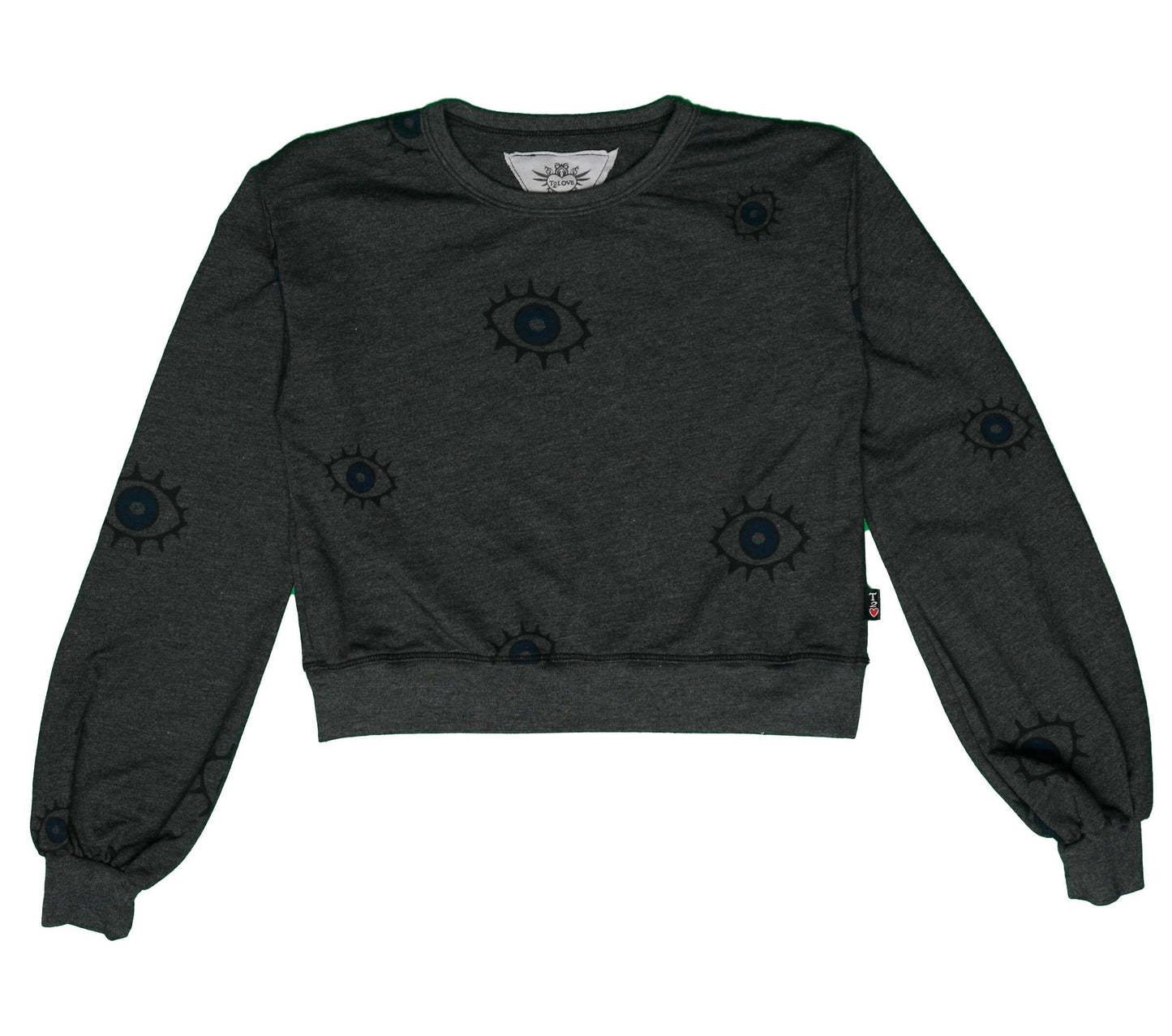 Puffed Long-Sleeved Crew Top (Evil Eye Pattern)