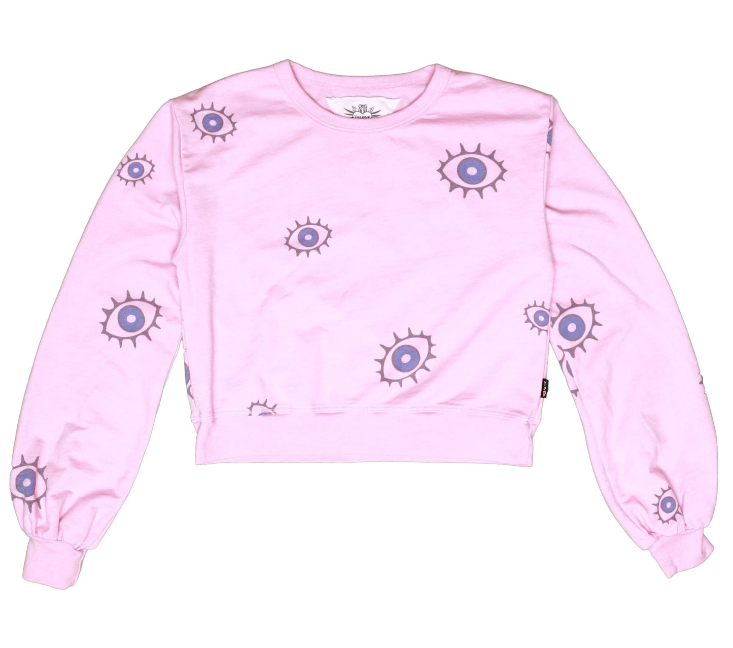 Puffed Long-Sleeved Crew Top (Evil Eye Pattern)