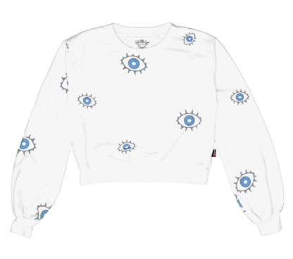 Puffed Long-Sleeved Crew Top (Evil Eye Pattern)