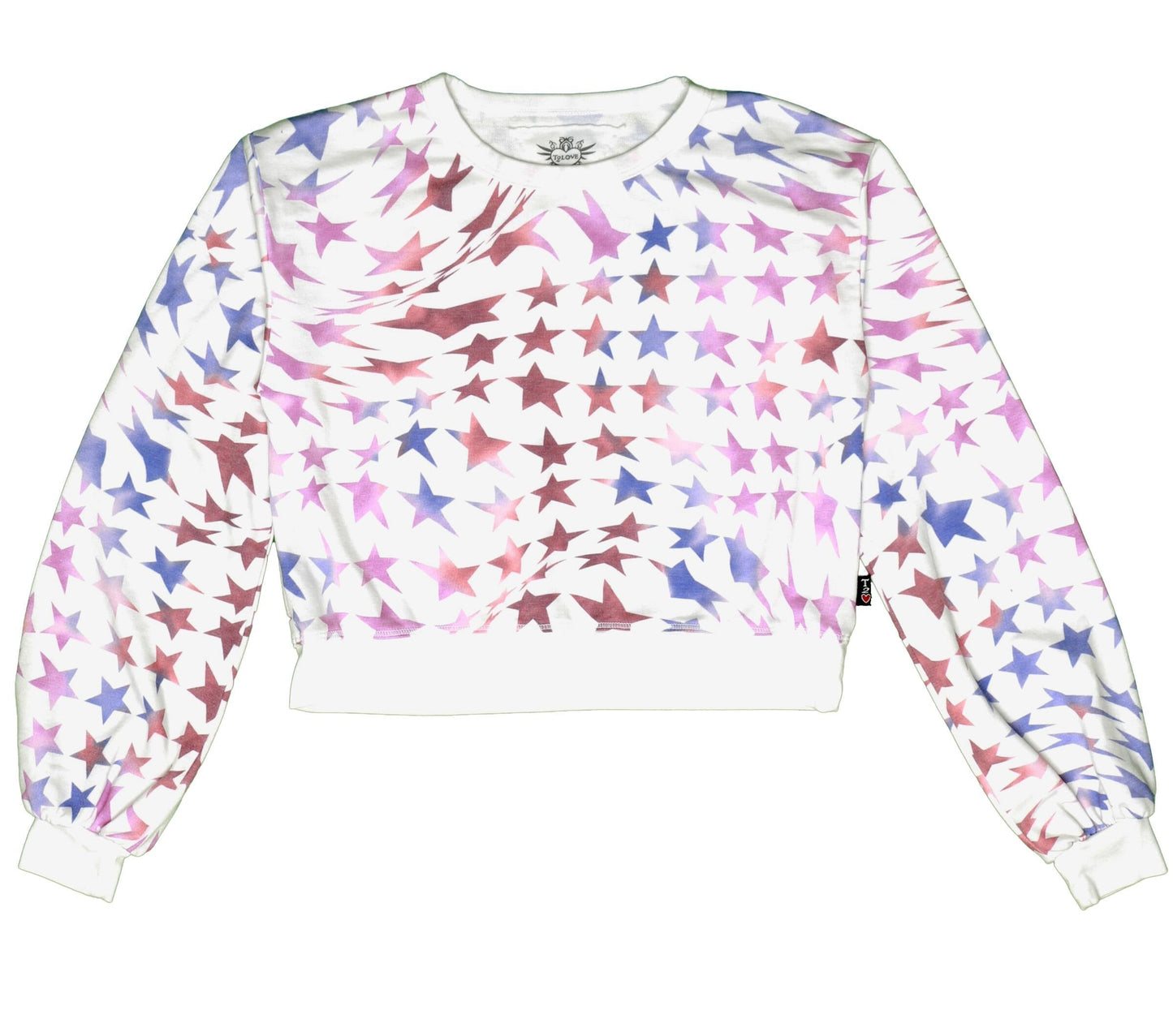 Puffed Long-Sleeved Crew Top (Psychedelic Stars Pattern)