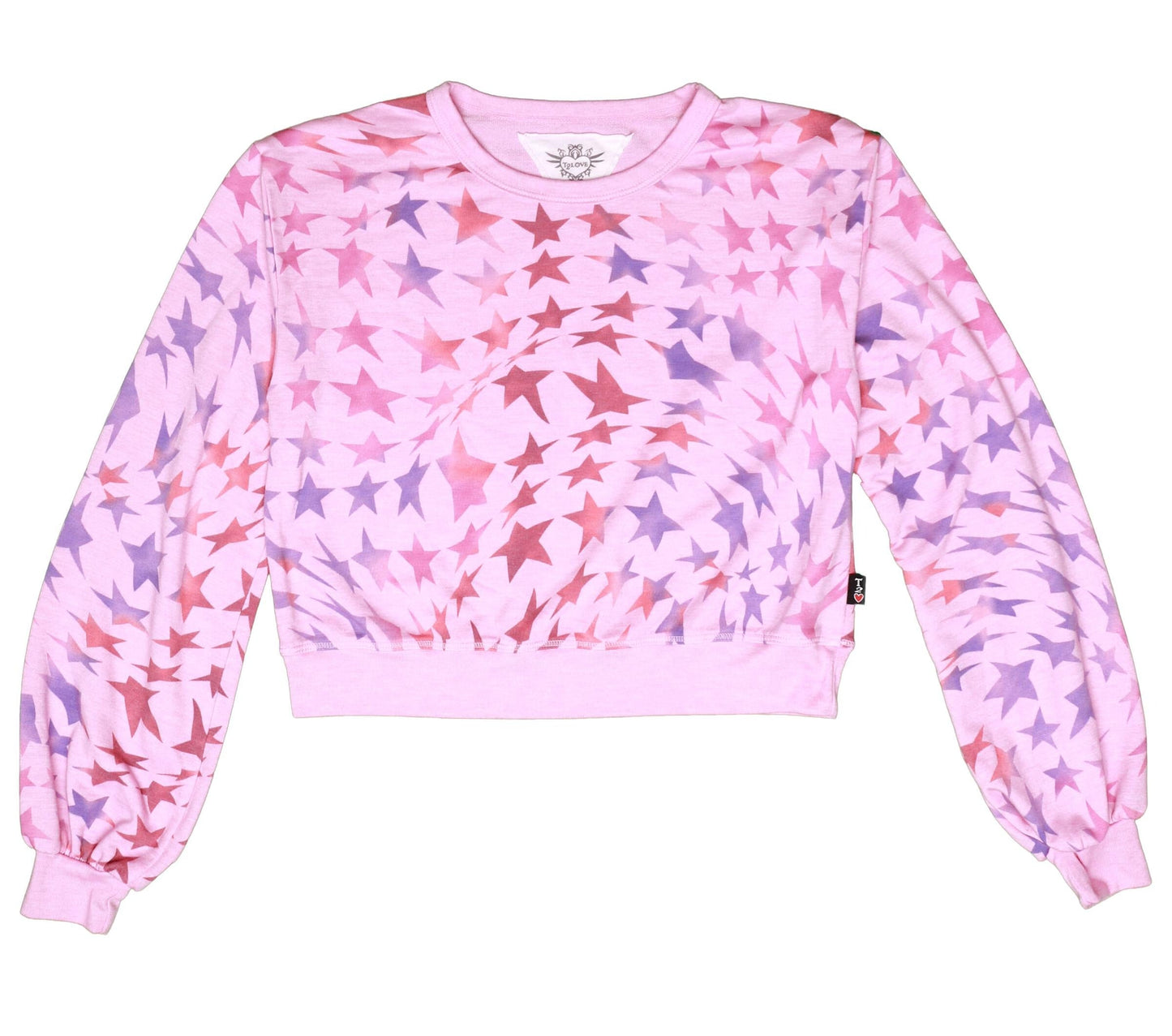 Puffed Long-Sleeved Crew Top (Psychedelic Stars Pattern)