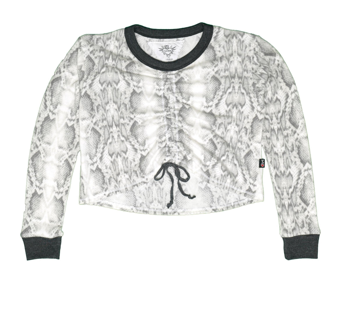 Gather-Front Long-Sleeved Shirt (Snake-Skin Print)