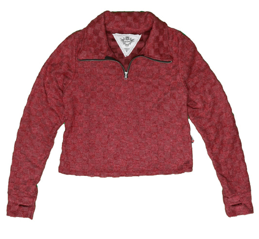 Quarter-Zip Collar Top (Chenille Checked)