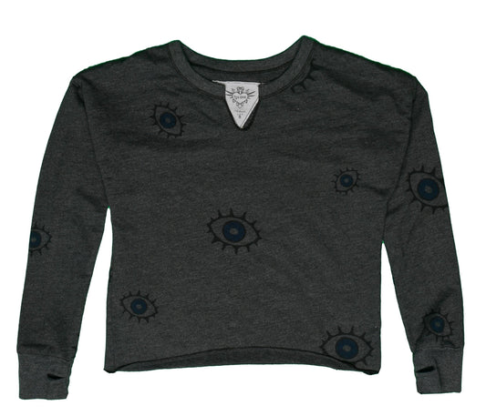 Cut-Neck Top with Thumbholes (Evil Eye Pattern)