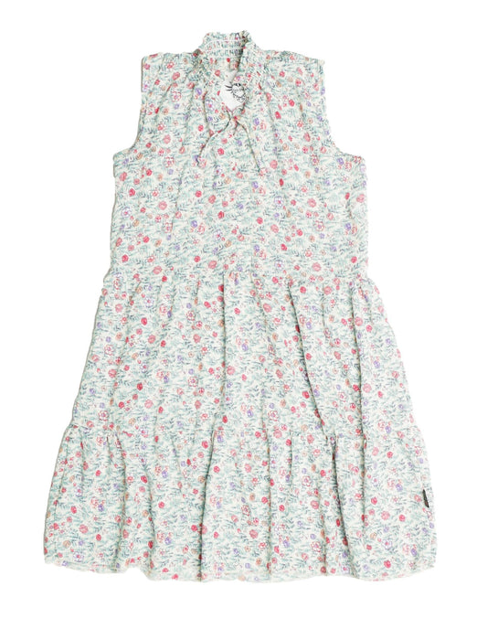 Sleeveless Tiered Dress (Sage Floral Pattern)