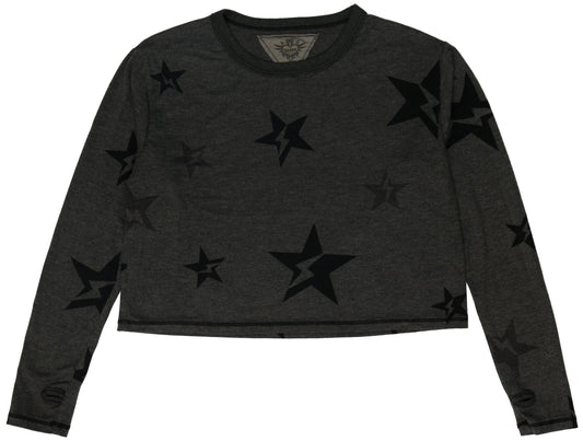 Long-Sleeved Boxy Tee with Thumbholes (Star Bolt Pattern)