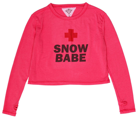 Long-Sleeved Boxy Tee with Thumbholes (Snow Babe Print)