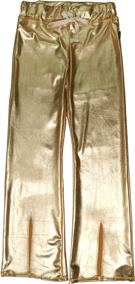 Metallic Front Slit-Legged Pants