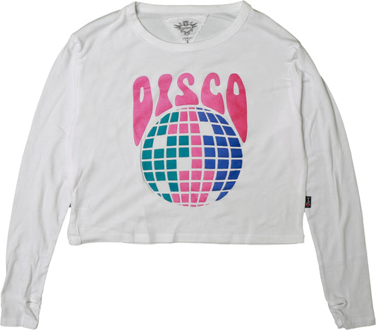 Long-Sleeved Boxy Tee with Thumbholes (Disco Print)