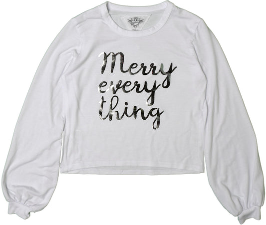 "Merry everything" Puffy Long-Sleeve Crewneck Shirt