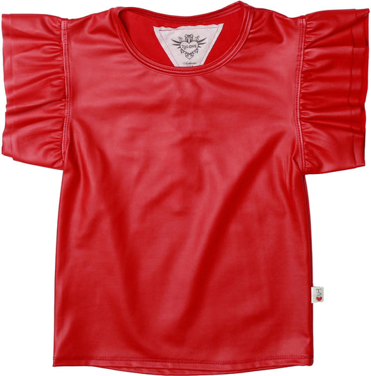 Double Ruffle-Sleeve Tee (Pleather)